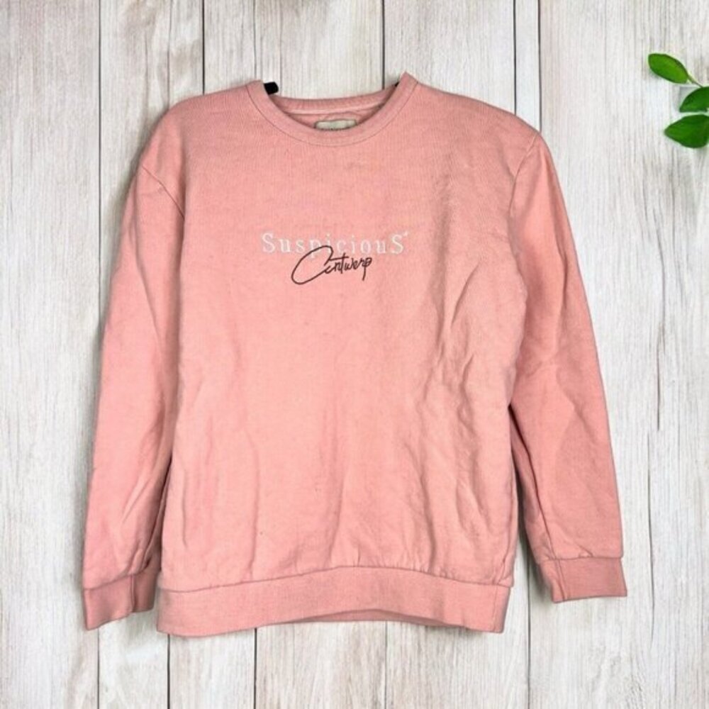 Suspicious Antwerp Pink Cotton Embroidered Crew Neck Sweatshirt Size Small